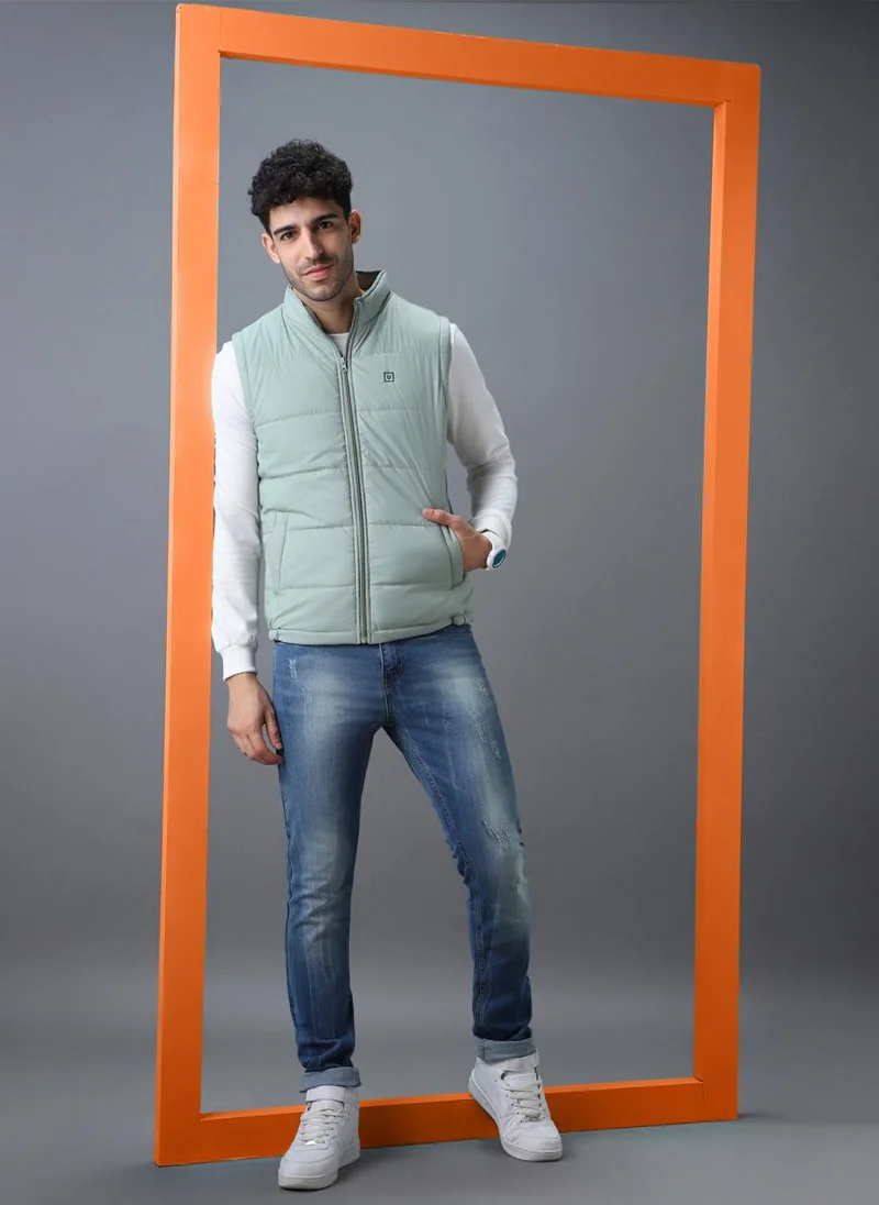 Urbano Fashion  Urbano Fashion Men's Green Sleeveless Zippered Puffer Jacket for Men | Best Price UAE